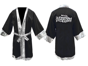 Custom Muay Thai Robe / Fight Robe : Black/Silver